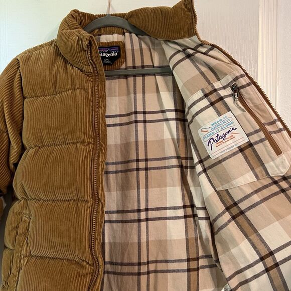 Patagonia Corduroy Fjord Puffer Coat Jacket Womens Small Cord Beige Nest Brown - Picture 5 of 6